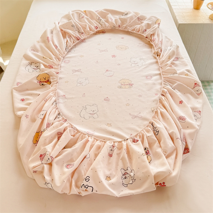 91家纺网 家纺一手货源 找家纺 多品家纺 2025春夏新款超柔云感水洗棉单床笠 床笠单件-学生宿舍床 蛋糕狗