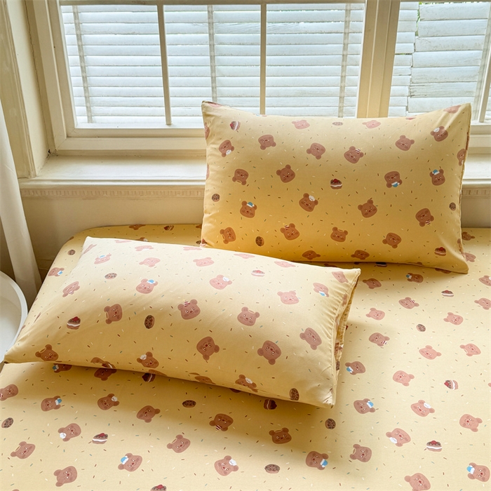 91家纺网 家纺一手货源 找家纺 多品家纺 2025春夏新款超柔云感水洗棉单床笠 床笠单件-大床图 开心熊