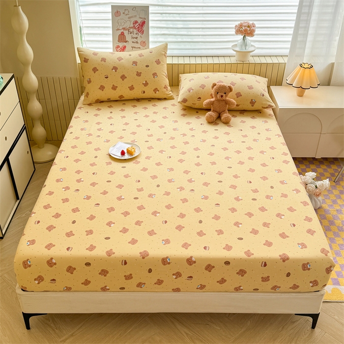 91家纺网 家纺一手货源 找家纺 多品家纺 2025春夏新款超柔云感水洗棉单床笠 床笠单件-大床图 开心熊