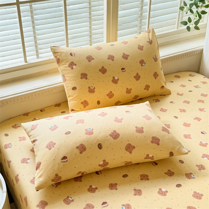 91家纺网 家纺一手货源 找家纺 多品家纺 2025春夏新款超柔云感水洗棉单床笠 床笠单件-大床图 开心熊