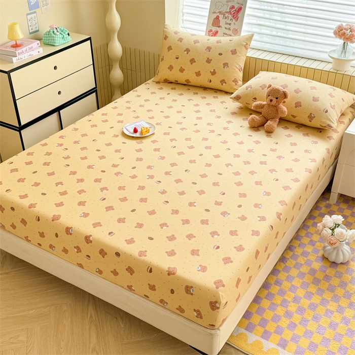 91家纺网 家纺一手货源 找家纺 多品家纺 2025春夏新款超柔云感水洗棉单床笠 床笠单件-大床图 开心熊