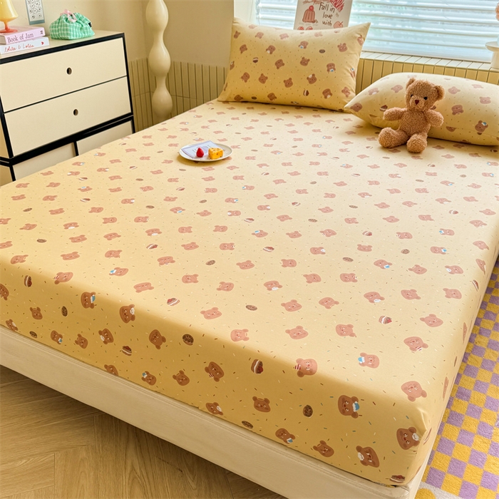 91家纺网 家纺一手货源 找家纺 多品家纺 2025春夏新款超柔云感水洗棉单床笠 床笠单件-大床图 开心熊