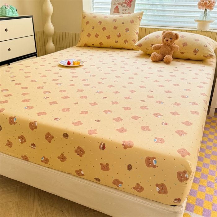 91家纺网 家纺一手货源 找家纺 多品家纺 2025春夏新款超柔云感水洗棉单床笠 床笠单件-大床图 开心熊