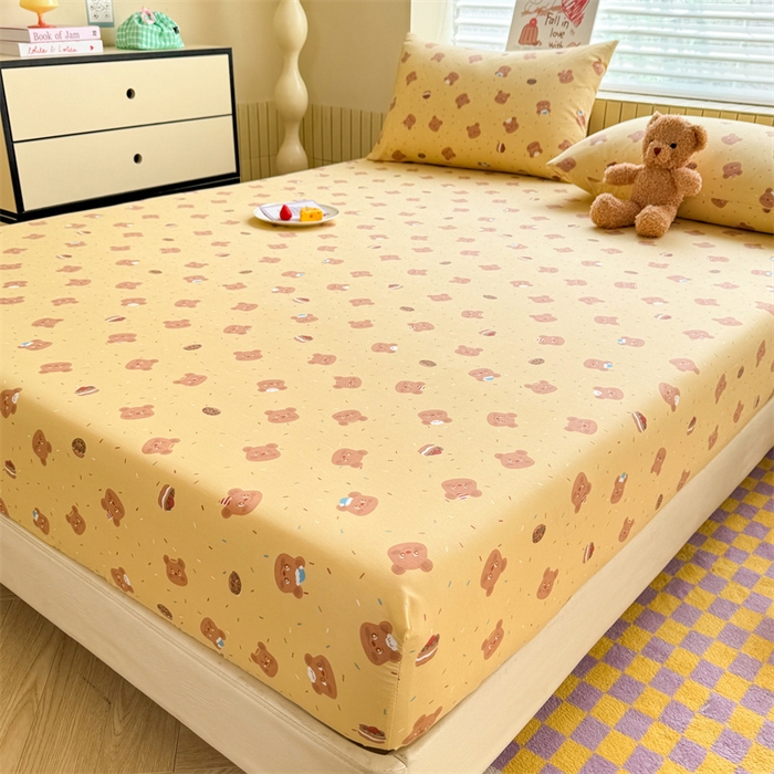 91家纺网 家纺一手货源 找家纺 多品家纺 2025春夏新款超柔云感水洗棉单床笠 床笠单件-大床图 开心熊