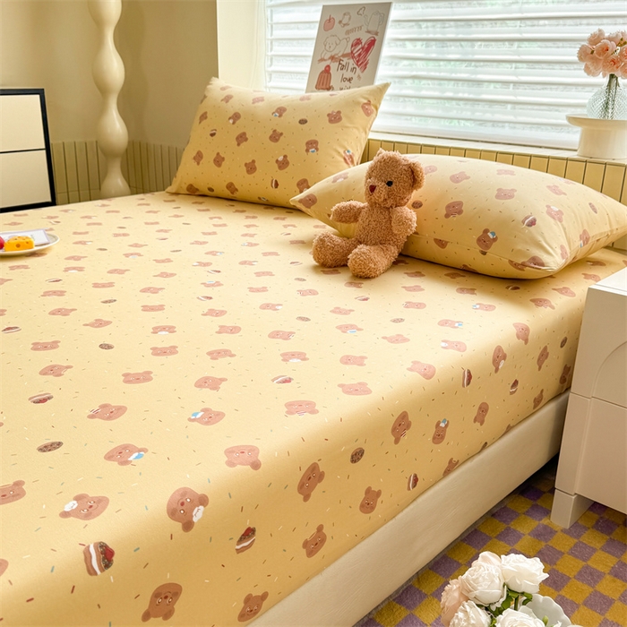 91家纺网 家纺一手货源 找家纺 多品家纺 2025春夏新款超柔云感水洗棉单床笠 床笠单件-大床图 开心熊