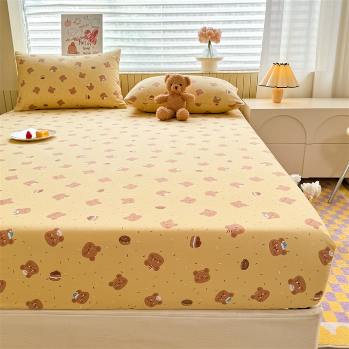 91家纺网 家纺一手货源 找家纺 多品家纺 2025春夏新款超柔云感水洗棉单床笠 床笠单件-大床图 开心熊