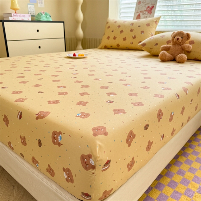 91家纺网 家纺一手货源 找家纺 多品家纺 2025春夏新款超柔云感水洗棉单床笠 床笠单件-大床图 开心熊