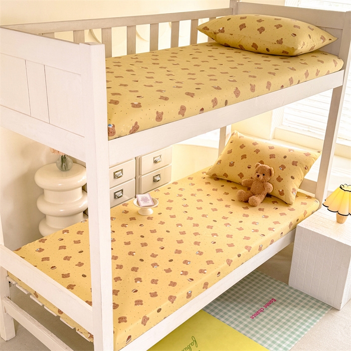 91家纺网 家纺一手货源 找家纺 多品家纺 2025春夏新款超柔云感水洗棉单床笠 床笠单件-学生宿舍床 开心熊