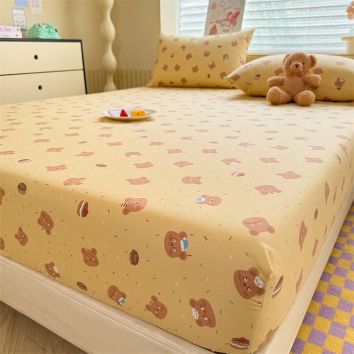 91家纺网 家纺一手货源 找家纺 多品家纺 2025春夏新款超柔云感水洗棉单床笠 床笠单件-大床图 开心熊