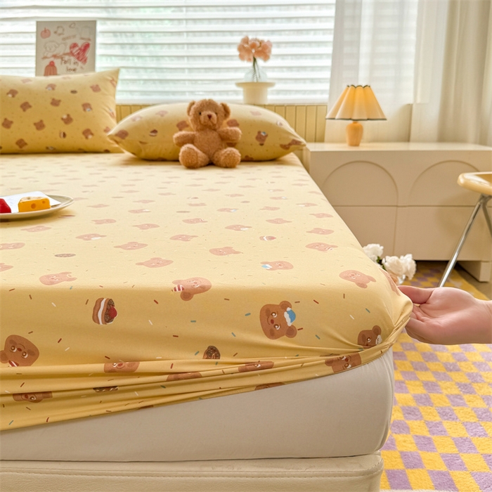 91家纺网 家纺一手货源 找家纺 多品家纺 2025春夏新款超柔云感水洗棉单床笠 床笠单件-大床图 开心熊