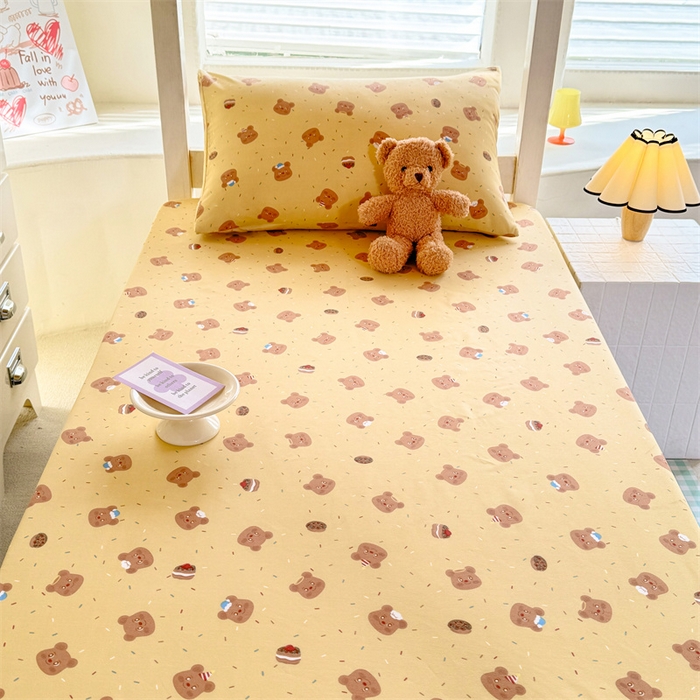 91家纺网 家纺一手货源 找家纺 多品家纺 2025春夏新款超柔云感水洗棉单床笠 床笠单件-学生宿舍床 开心熊