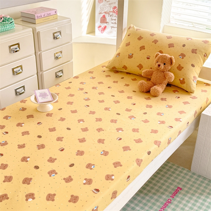 91家纺网 家纺一手货源 找家纺 多品家纺 2025春夏新款超柔云感水洗棉单床笠 床笠单件-学生宿舍床 开心熊