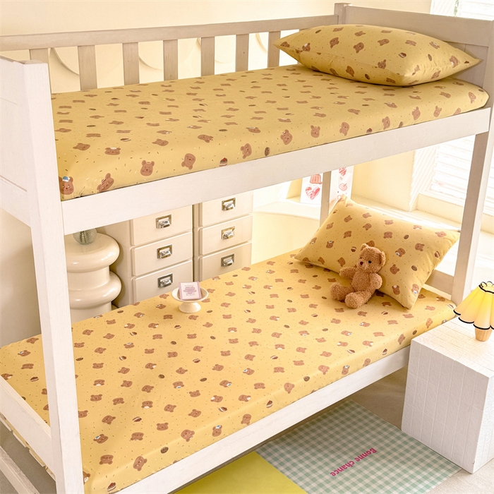 91家纺网 家纺一手货源 找家纺 多品家纺 2025春夏新款超柔云感水洗棉单床笠 床笠单件-学生宿舍床 开心熊