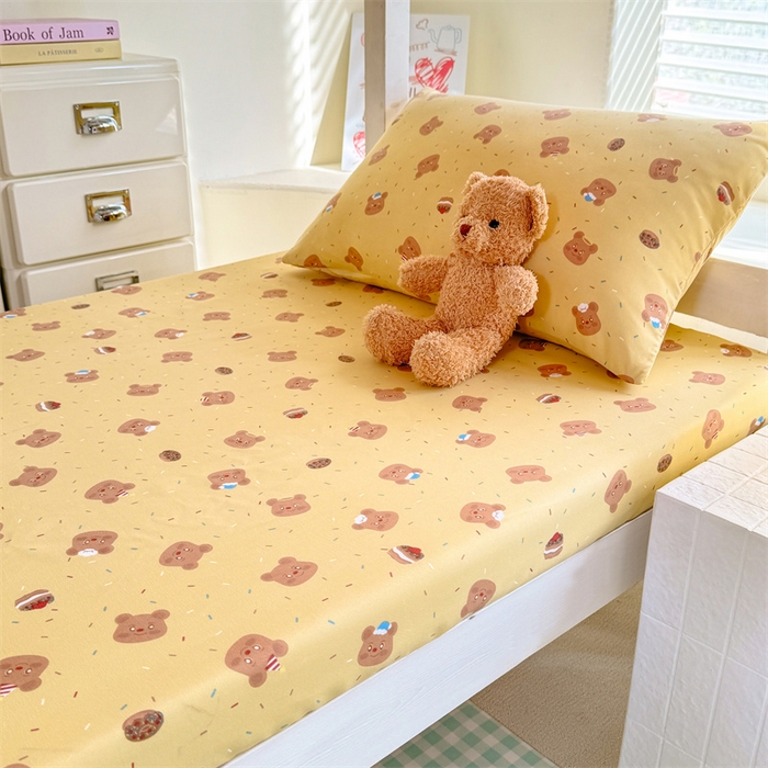 91家纺网 家纺一手货源 找家纺 多品家纺 2025春夏新款超柔云感水洗棉单床笠 床笠单件-学生宿舍床 开心熊