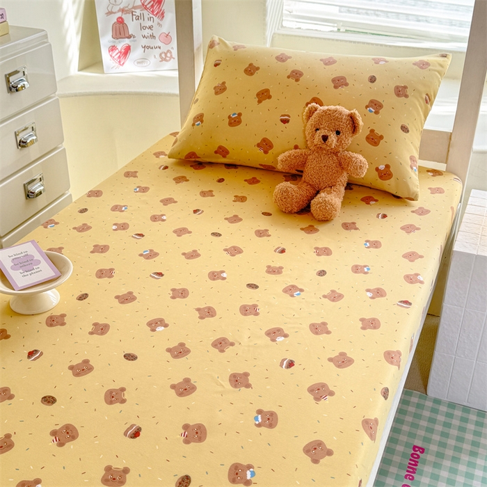 91家纺网 家纺一手货源 找家纺 多品家纺 2025春夏新款超柔云感水洗棉单床笠 床笠单件-学生宿舍床 开心熊