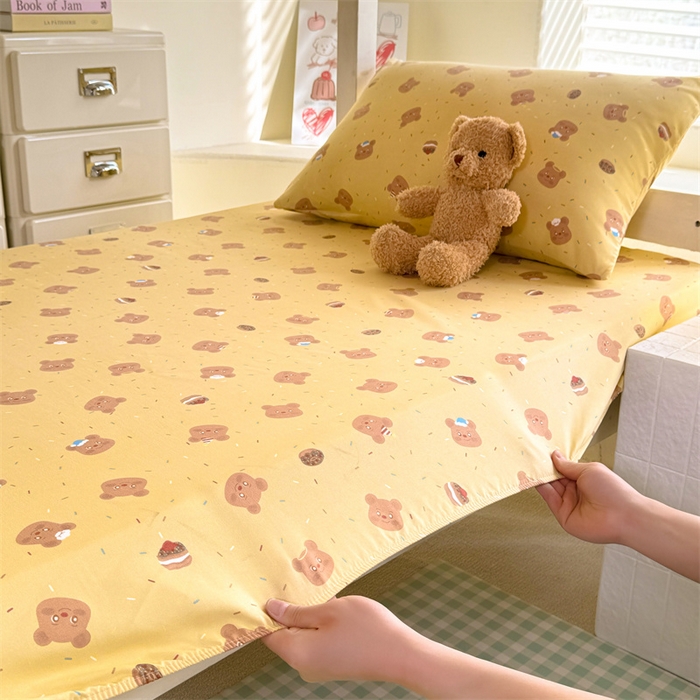 91家纺网 家纺一手货源 找家纺 多品家纺 2025春夏新款超柔云感水洗棉单床笠 床笠单件-学生宿舍床 开心熊