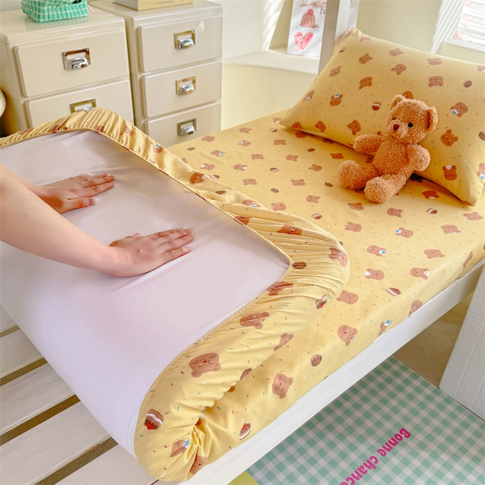 91家纺网 家纺一手货源 找家纺 多品家纺 2025春夏新款超柔云感水洗棉单床笠 床笠单件-学生宿舍床 开心熊