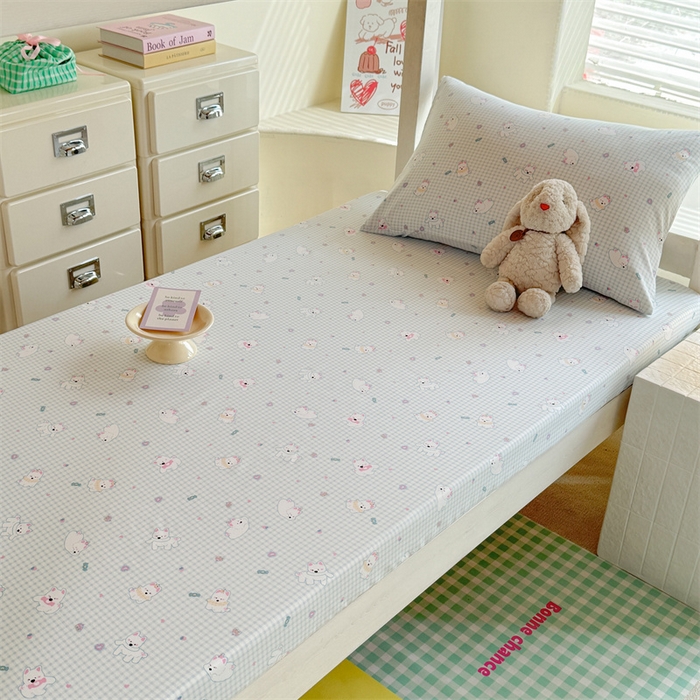 91家纺网 家纺一手货源 找家纺 多品家纺 2025春夏新款超柔云感水洗棉单床笠 床笠单件-学生宿舍床 可可狗