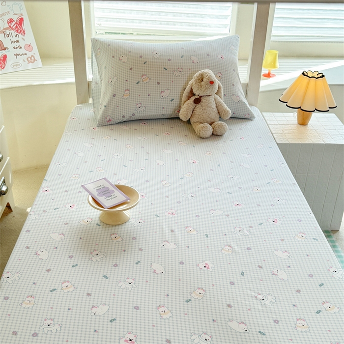 91家纺网 家纺一手货源 找家纺 多品家纺 2025春夏新款超柔云感水洗棉单床笠 床笠单件-学生宿舍床 可可狗