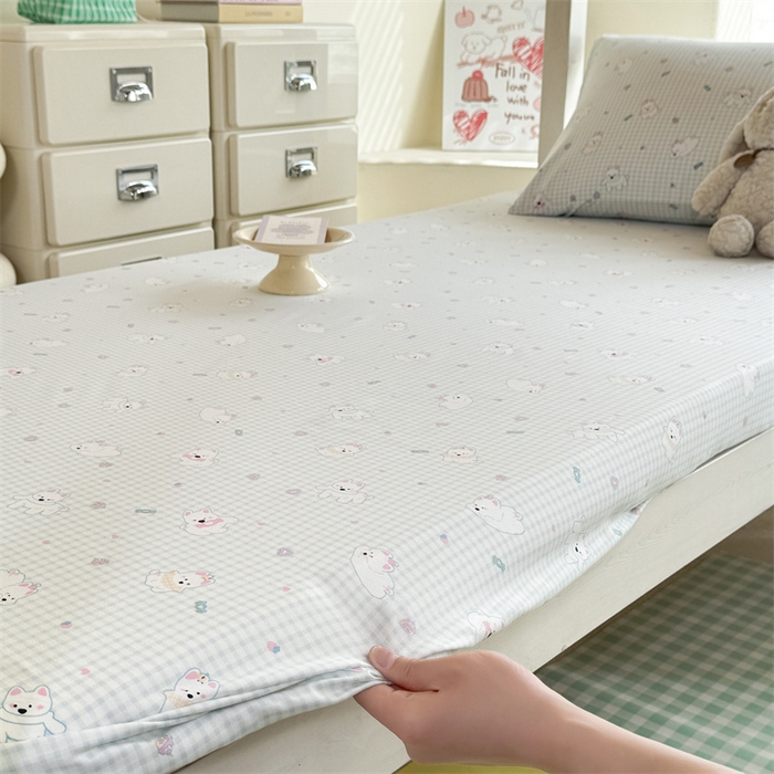 91家纺网 家纺一手货源 找家纺 多品家纺 2025春夏新款超柔云感水洗棉单床笠 床笠单件-学生宿舍床 可可狗