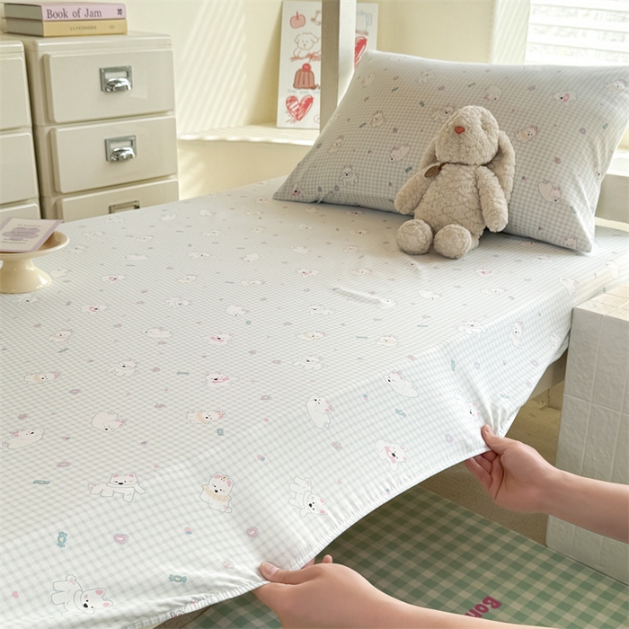 91家纺网 家纺一手货源 找家纺 多品家纺 2025春夏新款超柔云感水洗棉单床笠 床笠单件-学生宿舍床 可可狗