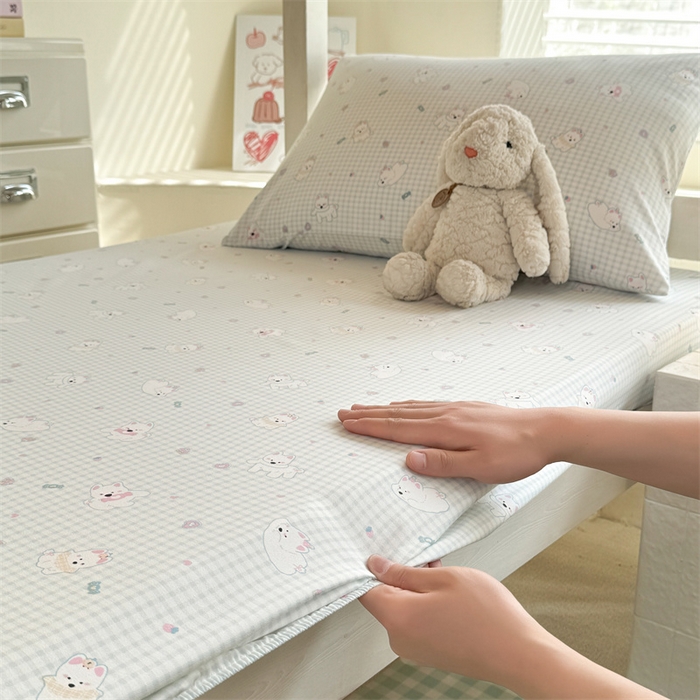 91家纺网 家纺一手货源 找家纺 多品家纺 2025春夏新款超柔云感水洗棉单床笠 床笠单件-学生宿舍床 可可狗