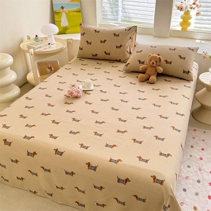 91家纺网 家纺一手货源 找家纺 多品家纺 2025春夏新款超柔水洗棉单床单 床单单件 复古狗