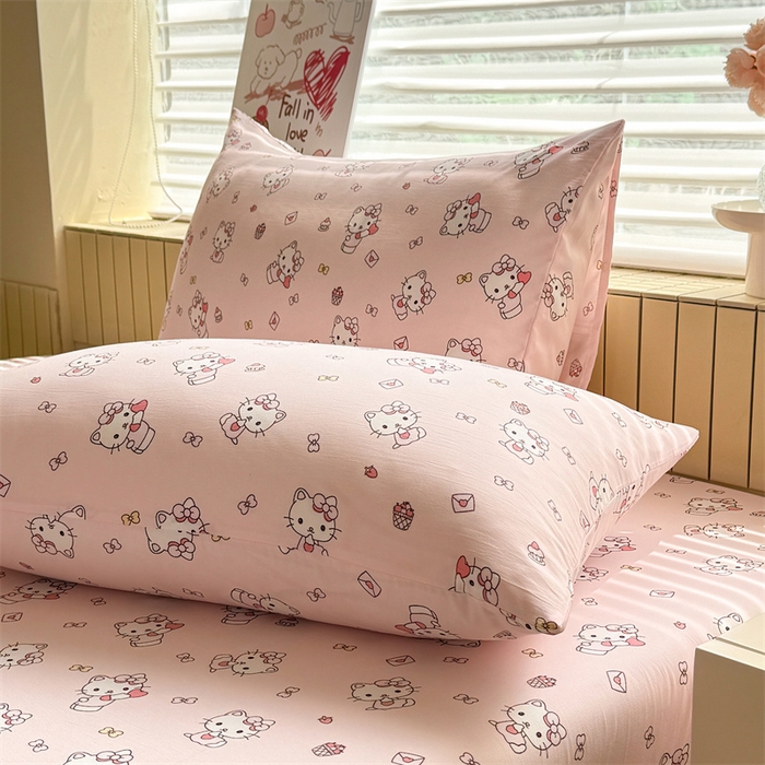 91家纺网 家纺一手货源 找家纺 多品家纺 2025春夏新款超柔云感水洗棉单床笠 床笠单件-大床图 猫咪团