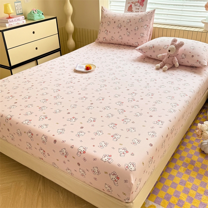 91家纺网 家纺一手货源 找家纺 多品家纺 2025春夏新款超柔云感水洗棉单床笠 床笠单件-大床图 猫咪团