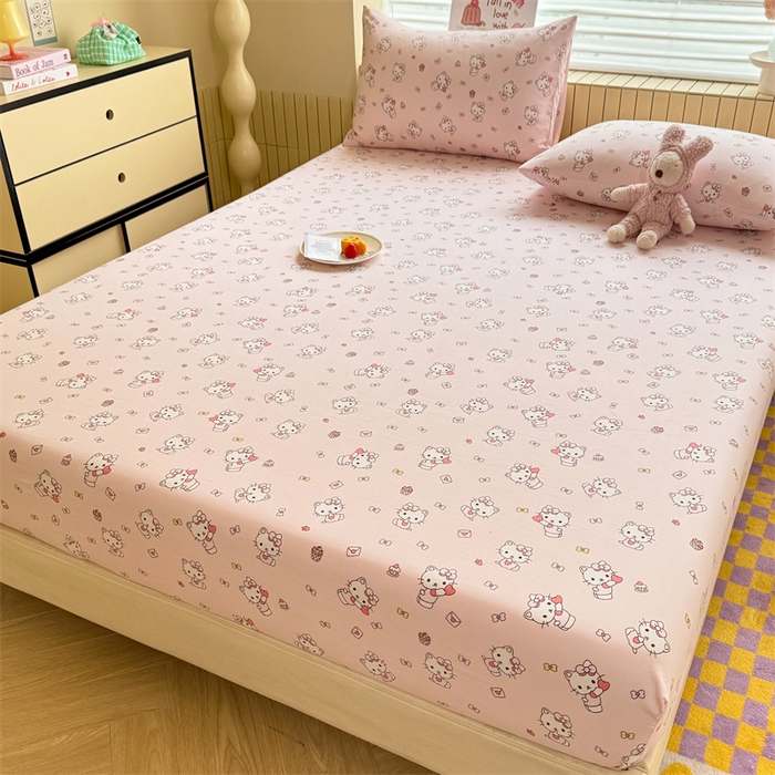 91家纺网 家纺一手货源 找家纺 多品家纺 2025春夏新款超柔云感水洗棉单床笠 床笠单件-大床图 猫咪团