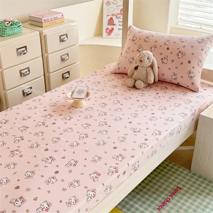 91家纺网 家纺一手货源 找家纺 多品家纺 2025春夏新款超柔云感水洗棉单床笠 床笠单件-学生宿舍床 猫咪团