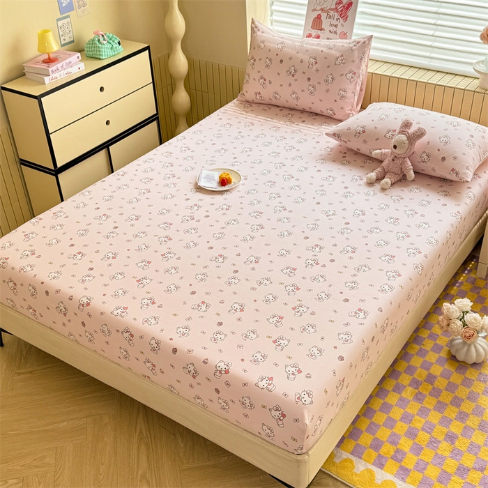 91家纺网 家纺一手货源 找家纺 多品家纺 2025春夏新款超柔云感水洗棉单床笠 床笠单件-大床图 猫咪团