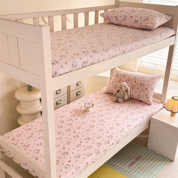 91家纺网 家纺一手货源 找家纺 多品家纺 2025春夏新款超柔云感水洗棉单床笠 床笠单件-学生宿舍床 猫咪团