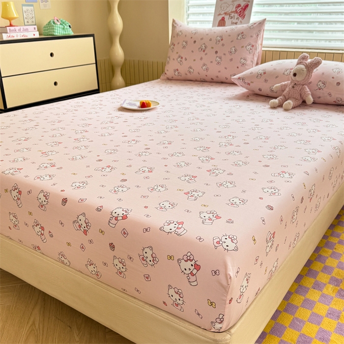 91家纺网 家纺一手货源 找家纺 多品家纺 2025春夏新款超柔云感水洗棉单床笠 床笠单件-大床图 猫咪团