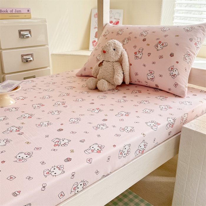 91家纺网 家纺一手货源 找家纺 多品家纺 2025春夏新款超柔云感水洗棉单床笠 床笠单件-学生宿舍床 猫咪团