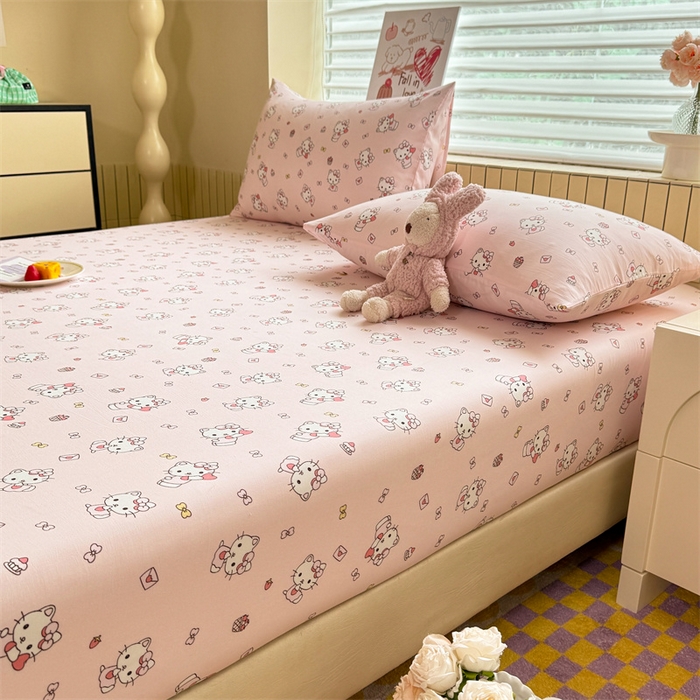 91家纺网 家纺一手货源 找家纺 多品家纺 2025春夏新款超柔云感水洗棉单床笠 床笠单件-大床图 猫咪团