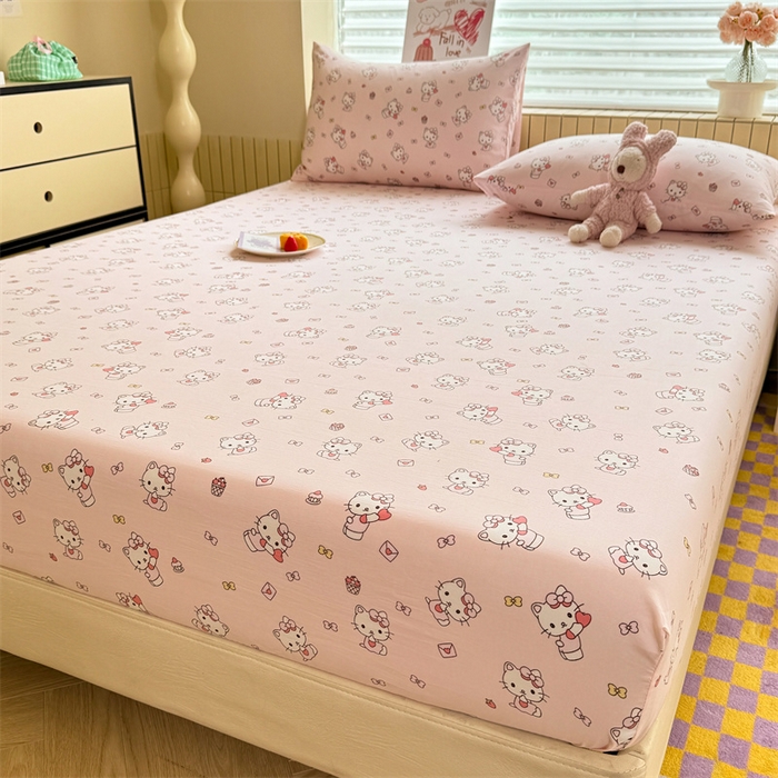 91家纺网 家纺一手货源 找家纺 多品家纺 2025春夏新款超柔云感水洗棉单床笠 床笠单件-大床图 猫咪团