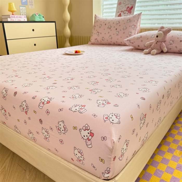 91家纺网 家纺一手货源 找家纺 多品家纺 2025春夏新款超柔云感水洗棉单床笠 床笠单件-大床图 猫咪团