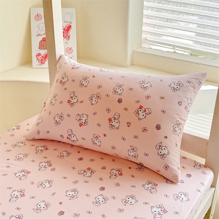 91家纺网 家纺一手货源 找家纺 多品家纺 2025春夏新款超柔云感水洗棉单床笠 床笠单件-学生宿舍床 猫咪团