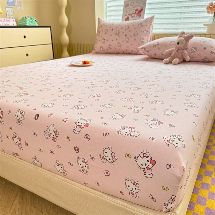 91家纺网 家纺一手货源 找家纺 多品家纺 2025春夏新款超柔云感水洗棉单床笠 床笠单件-大床图 猫咪团