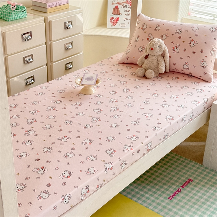 91家纺网 家纺一手货源 找家纺 多品家纺 2025春夏新款超柔云感水洗棉单床笠 床笠单件-学生宿舍床 猫咪团