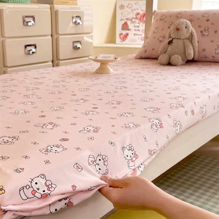 91家纺网 家纺一手货源 找家纺 多品家纺 2025春夏新款超柔云感水洗棉单床笠 床笠单件-学生宿舍床 猫咪团
