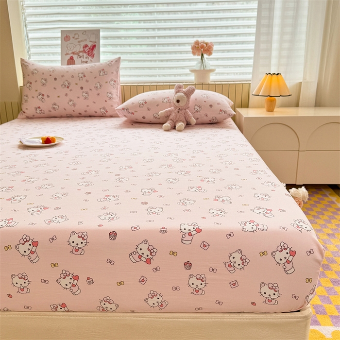 91家纺网 家纺一手货源 找家纺 多品家纺 2025春夏新款超柔云感水洗棉单床笠 床笠单件-大床图 猫咪团