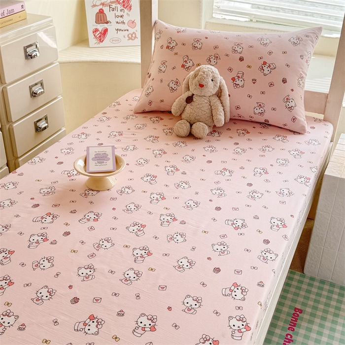 91家纺网 家纺一手货源 找家纺 多品家纺 2025春夏新款超柔云感水洗棉单床笠 床笠单件-学生宿舍床 猫咪团