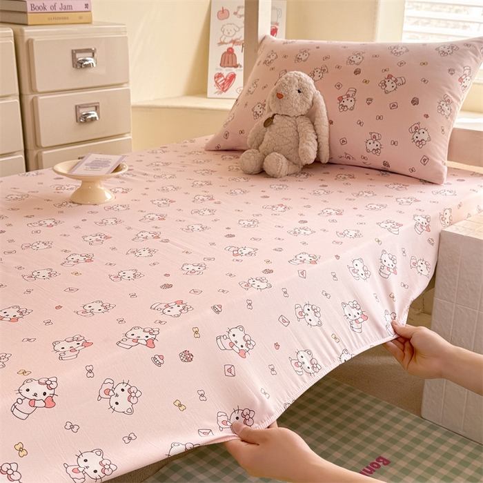 91家纺网 家纺一手货源 找家纺 多品家纺 2025春夏新款超柔云感水洗棉单床笠 床笠单件-学生宿舍床 猫咪团