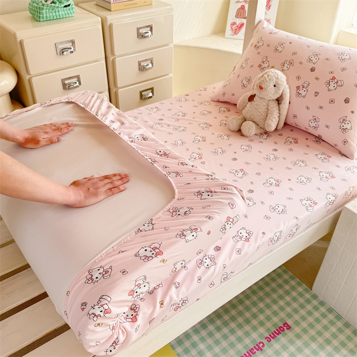 91家纺网 家纺一手货源 找家纺 多品家纺 2025春夏新款超柔云感水洗棉单床笠 床笠单件-学生宿舍床 猫咪团