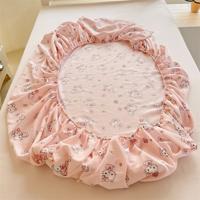 91家纺网 家纺一手货源 找家纺 多品家纺 2025春夏新款超柔云感水洗棉单床笠 床笠单件-学生宿舍床 猫咪团