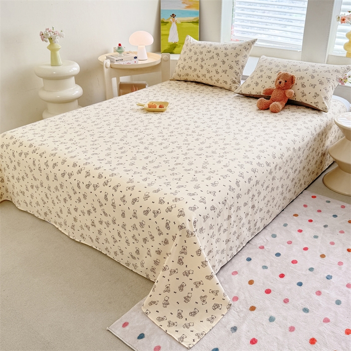 91家纺网 家纺一手货源 找家纺 多品家纺 2025春夏新款超柔水洗棉单床单 床单单件 满满熊