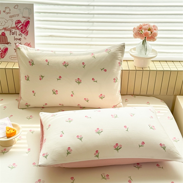 91家纺网 家纺一手货源 找家纺 多品家纺 2025春夏新款超柔云感水洗棉单床笠 床笠单件-大床图 朵朵郁金香