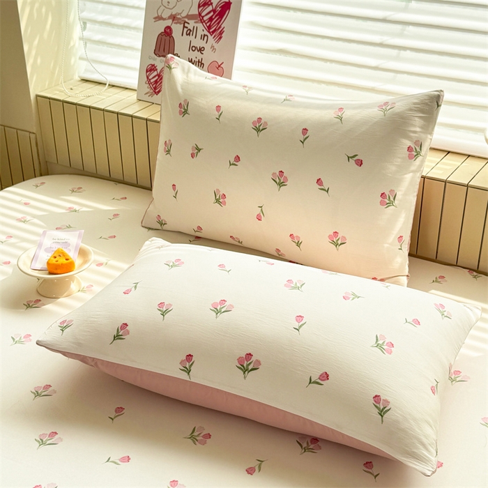 91家纺网 家纺一手货源 找家纺 多品家纺 2025春夏新款超柔云感水洗棉单床笠 床笠单件-大床图 朵朵郁金香